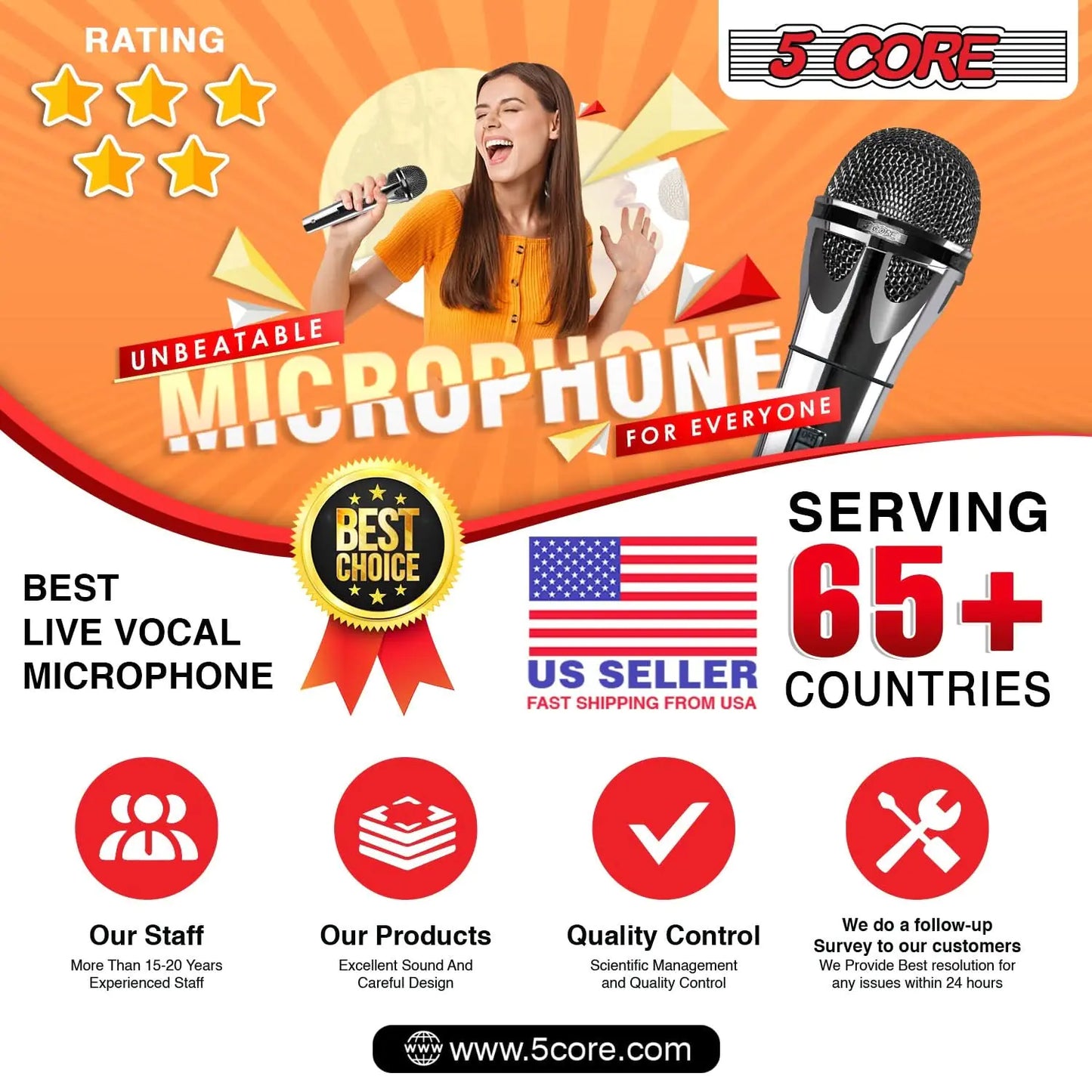 5Core XLR Microphone Dynamic Mic Karaoke Singing Studio Mics Handheld Microfono