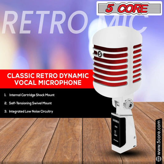 5Core Vintage Microphone Classic Dynamic Professional XLR Studio Retro Style Mic RED