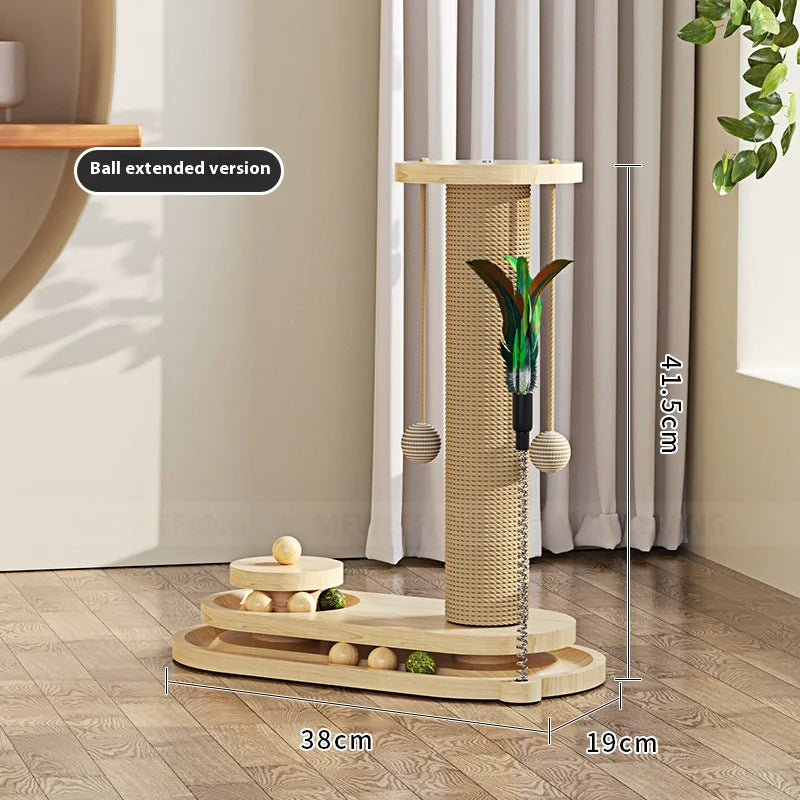 Solid Wood Cat Scratching Post & Toy Set